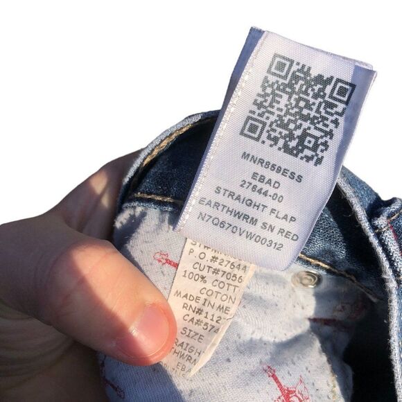 RARE True Religion Jeans Size 46 STRAIGHT FLAP EARTHWORM RED Blue - Picture 5 of 14